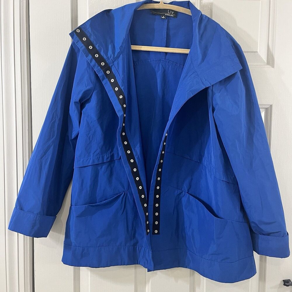 Liv by Habitat Royal Cobalt Blue Snap Windbreaker Jacket Sz S Funnel Collar EUC